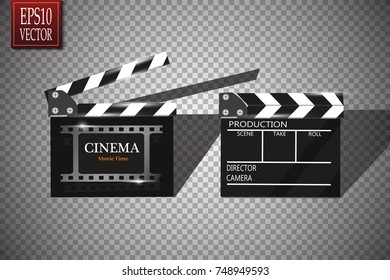 Online Cinema Background With Movie Reel And Clapper Board. Vector Flyer Or Poster. Illustration Of Film Industry. Template For Your Design
