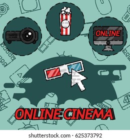 Online cinema flat concept icons