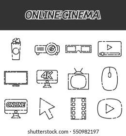 Online cinema flat icons set