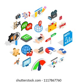 Online cinema icons set. Isometric set of 25 online cinema vector icons for web isolated on white background