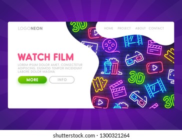 Online cinema landing page. Mock up website. Movie web page. Web banner template. Vector illustration