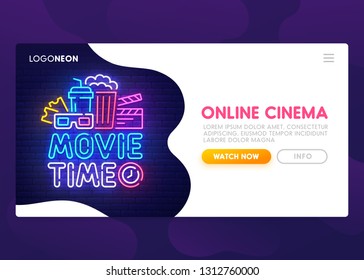 Online cinema landing page. Mock up website. Movie web page. Web banner template. Vector illustration