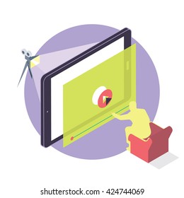 On-line cinema man watching a movie on a mobile device