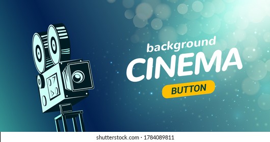 Online cinema poster concept background. Movie film projector old camera flyer digital movie