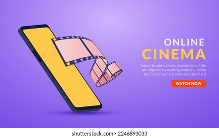 Online cinema poster concept background. Movie film projector old camera flyer digital movie