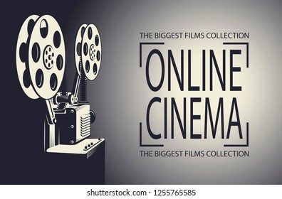 online cinema poster with retro film projector background