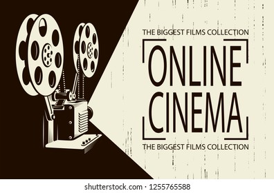 online cinema poster with retro film projector background