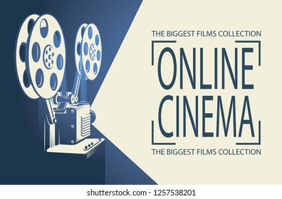 online cinema poster with retro film projector background