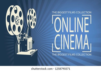 online cinema poster with retro film projector background