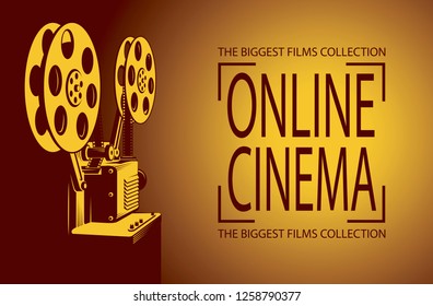 online cinema poster with retro film projector background