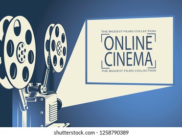 online cinema poster with retro film projector background