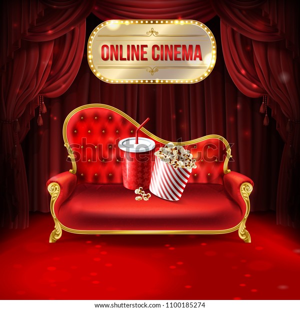 Online Cinema Vector Concept Illustration Comfortable Stock Vector