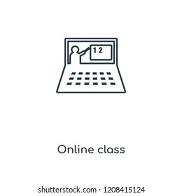 Online class concept line icon. Linear Online class concept outline symbol design. This simple element illustration can be used for web and mobile UI/UX.