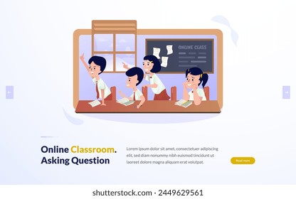 Online class elementary school students illustration design