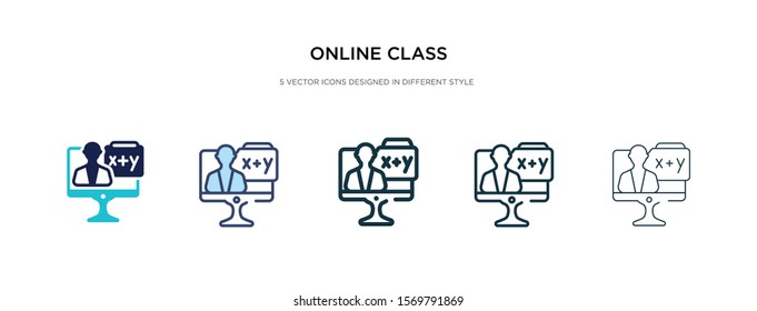 online class icon in different style vector illustration. two colored and black online class vector icons designed in filled, outline, line and stroke style can be used for web, mobile, ui