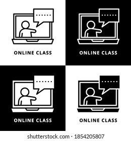 Online Class Icon Line and Glyph Style. Online Meeting Vector Illustration. Webinar and Laptop Screen Logo Symbol. Virtual Conference Media Icon For Web and Print Template