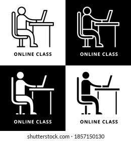 Online Class Icon Line and Glyph Style. Learn and Study Vector Illustration. Work From Home Logo Symbol. Media Icon For Web and Print Template