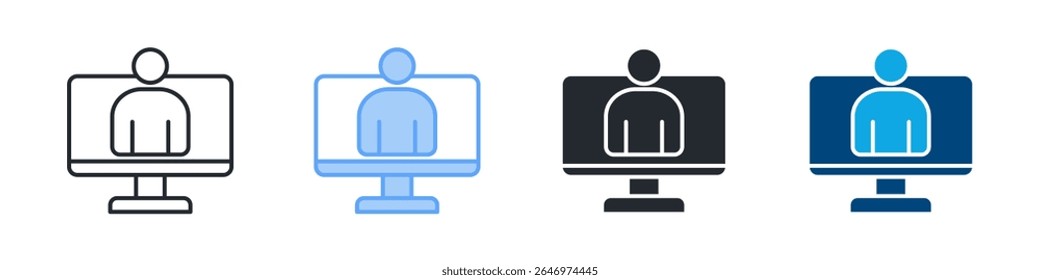 Online Class Icon Set Multiple Style. Designed In Outline, Blue, Glyph, Dual Tone