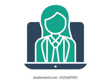 Online class icon. solid icon style. teacher in laptop. icon related to online course. education elements vector illustration