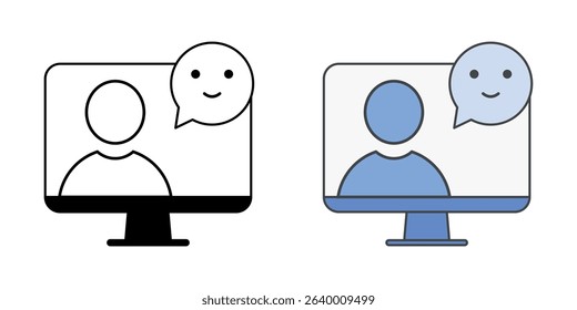 Online class icon with virtual chatbot bubble, illustrating intelligent assistants supporting digital learning and real-time student interaction.