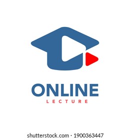 Online Class Online Lecture Logo Symbol Academy Cap And Play Button Symbol