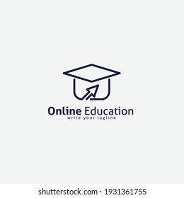 Online Class Logo Academy Cap and Mouse Pointer Symbol