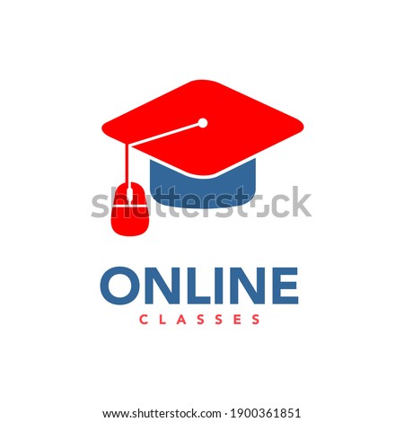 Online Class Logo Academy Cap and Mouse Pointer Symbol