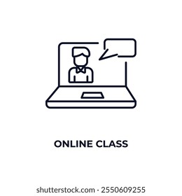 Icono de esquema de clase en línea. Vector lineal desde el concepto de educación. Icono de clase en línea de línea delgada aislado sobre fondo blanco