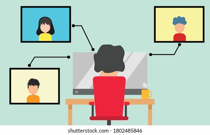 Online Class. Stay School Learn Study from Home via Video Conference Call During Coronavirus COVID-19 Pandemic Outbreak Closure Display on Screen. Emergency School, College & Course.