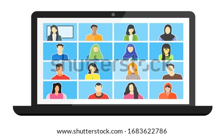 Online Class. Stay School Learn Study from Home via Teleconference or Video Conference Call During Coronavirus COVID-19 Pandemic Outbreak Closure Display on Screen. Emergency School, College & Course.