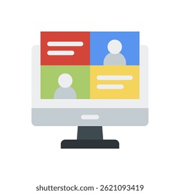 Online Class Vector for Distance Learning and Digital Education – Virtual classroom icon, student laptop design. Flat Icon