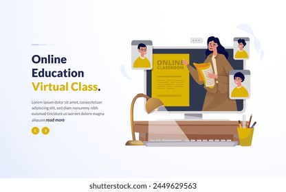 Online class webinar meeting virtual education illustration design