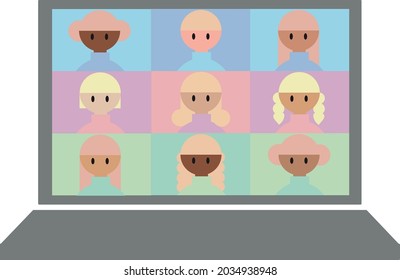 Forma de trabajo de clase en línea de videollamada en casa Tono Pastel