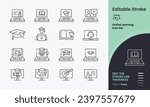 Online Classes and Education Icon collection containing 16 editable stroke icons. Perfect for logos, stats and infographics. Edit the thickness of the line in any vector capable app.