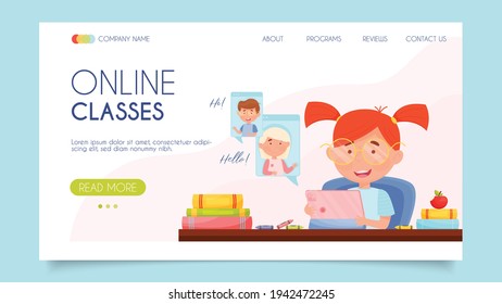 Online classes. Landing page concept. Flat design, vector illustration. 