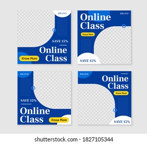 Online classes square post ad template illustration set. Promotional banner for social media post, web banner and flyer illustration.