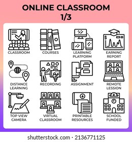 Online classroom icon set in modern style for ui, ux, web, app, brochure, flyer and presentation design, etc.