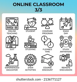 Icono de aula en línea conjunto en estilo moderno para ui, ux, web, aplicación, folleto, flyer y diseño de presentación, etc.