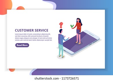Online Client, Customer service isometric concept.  Hotline operator. Support 24/7. Vector illustration.