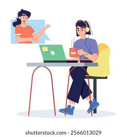 Online client support illustration in flat style 