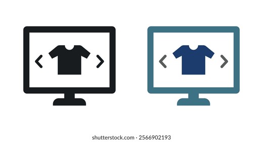 Online clothes shopping icon set in black and colored