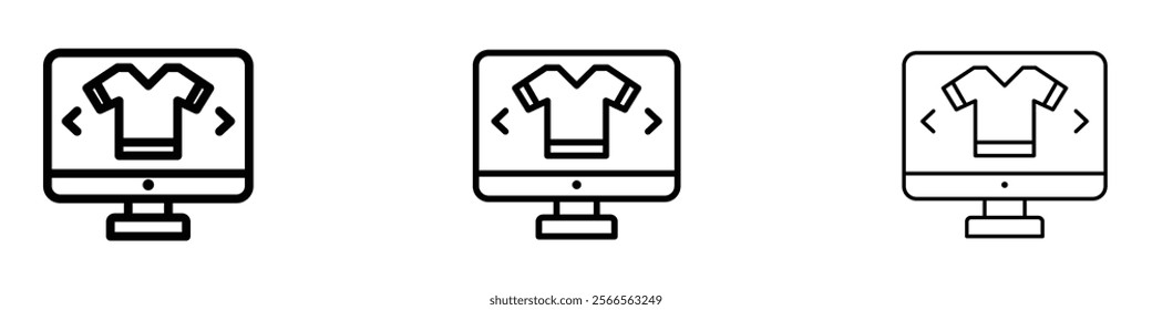 Online clothes shopping icon in tree different line stroke sizes.