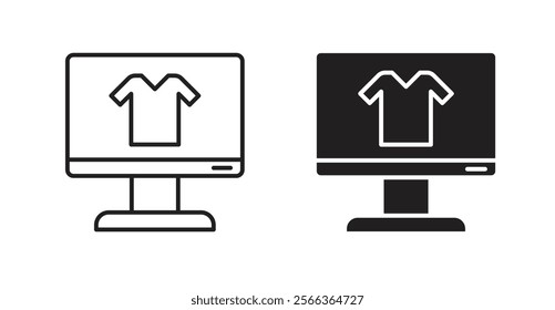 Online clothes shopping icons in line stroke and flat versions