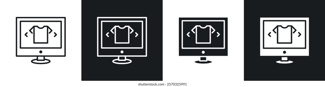 Online clothes shopping icons vectors set in black. line and flat versions