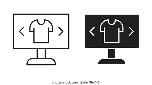 Online clothes shopping vector line icon illustration