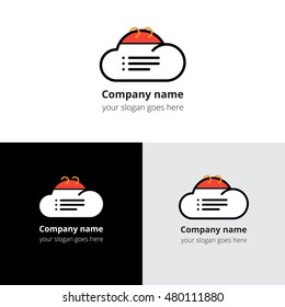 Online cloud calendar icon, logo. Vector emblem information and notification icons on white and black color background.