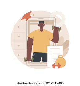 Online coach abstract concept vector illustration. Mobile training program, remote learning, video app, certification, become a professional coach, individual learning plan abstract metaphor.
