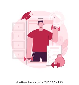 Online coach abstract concept vector illustration. Mobile training program, remote learning, video app, certification, become a professional coach, individual learning plan abstract metaphor.