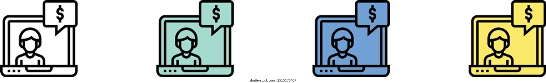 online coach icon. Outline, Green, Blue and Yellow Style Design Isolated On White Background