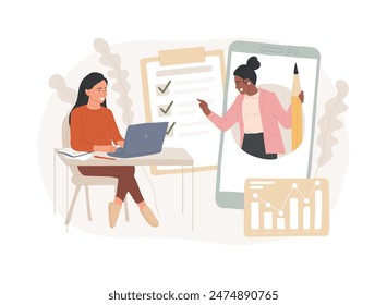 Online coach isolated concept vector illustration. Mobile training program, remote learning, video app, certification, become a professional coach, individual learning plan vector concept.